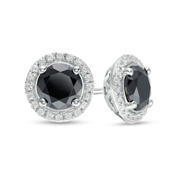 3 CT. T.W. Enhanced Black and White Diamond Frame Stud Earrings in 10K White Gold