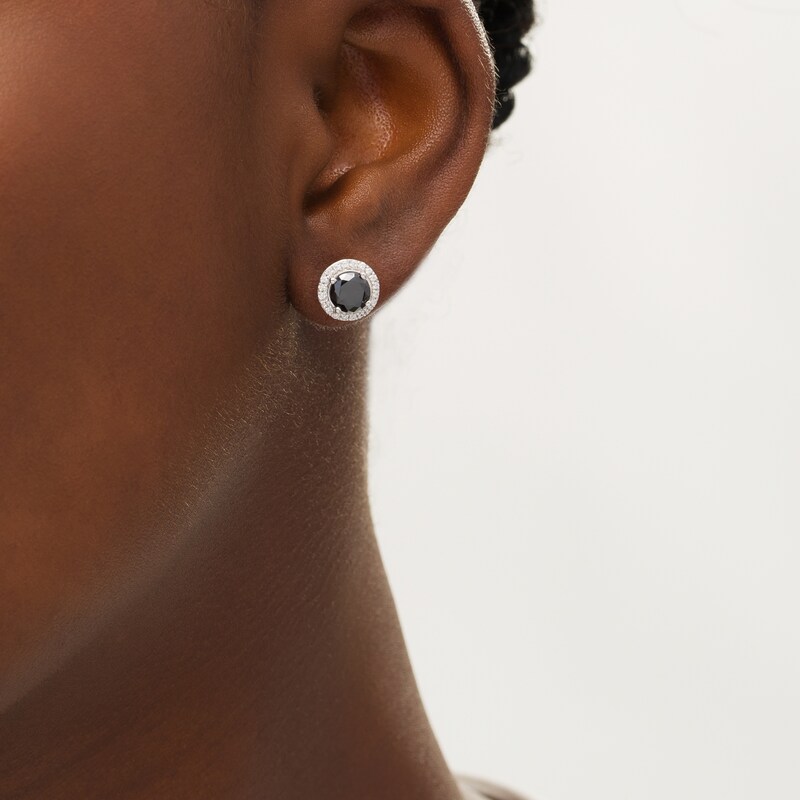 Main Image 2 of 3 CT. T.W. Enhanced Black and White Diamond Frame Stud Earrings in 10K White Gold