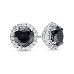 3.98 CT. T.W. Enhanced Black and White Diamond Frame Stud Earrings in 10K White Gold