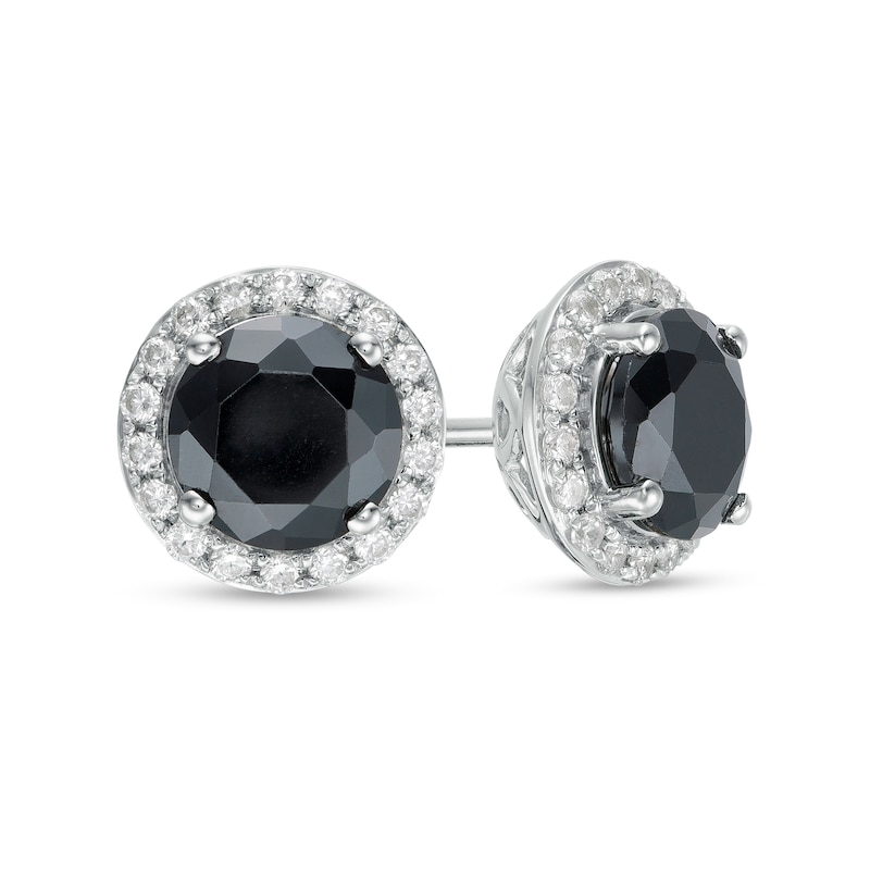 Main Image 1 of 3.98 CT. T.W. Enhanced Black and White Diamond Frame Stud Earrings in 10K White Gold