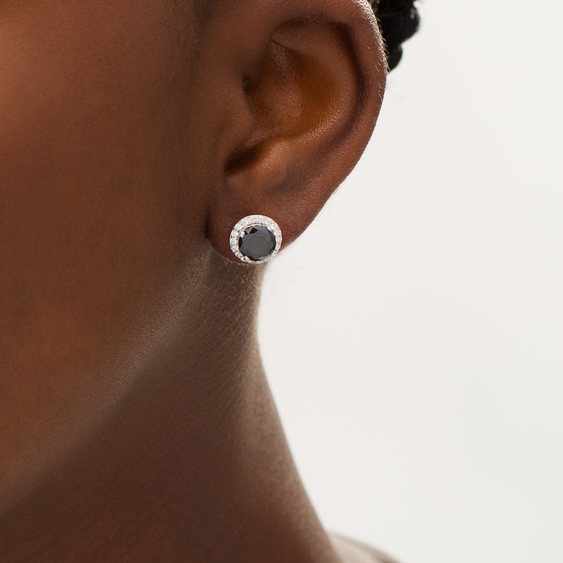 Main Image 2 of 3.98 CT. T.W. Enhanced Black and White Diamond Frame Stud Earrings in 10K White Gold