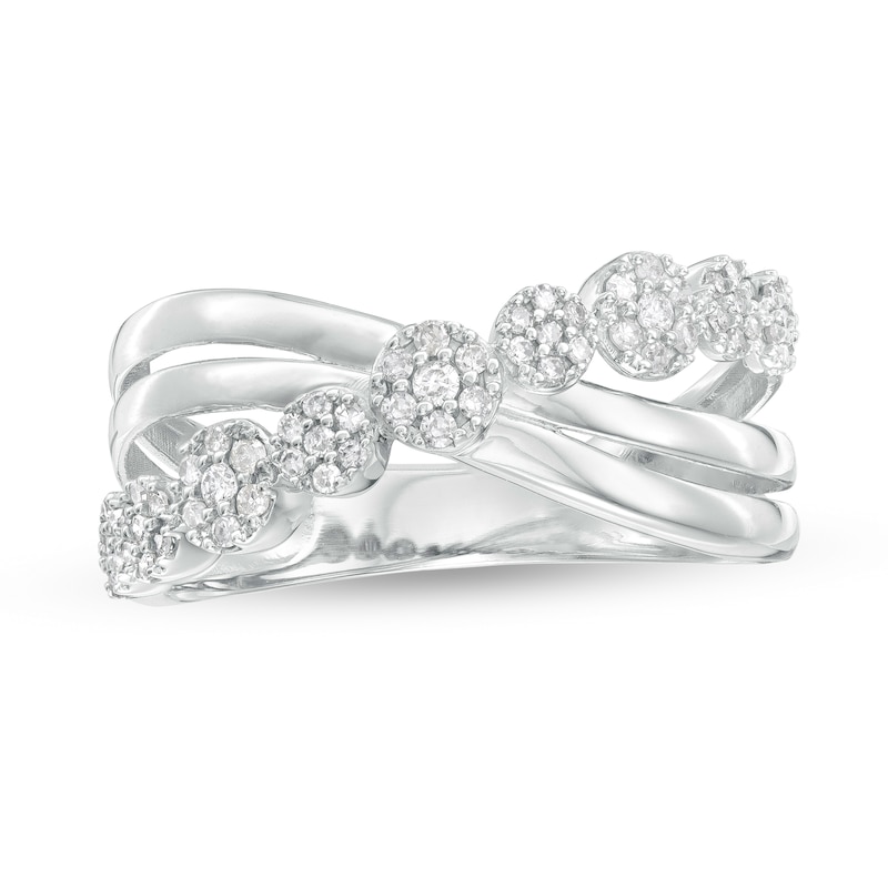Main Image 1 of 1/4 CT. T.W. Composite Diamond Criss-Cross Split Shank Ring in 10K White Gold