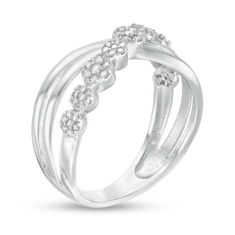 Main Image 3 of 1/4 CT. T.W. Composite Diamond Criss-Cross Split Shank Ring in 10K White Gold