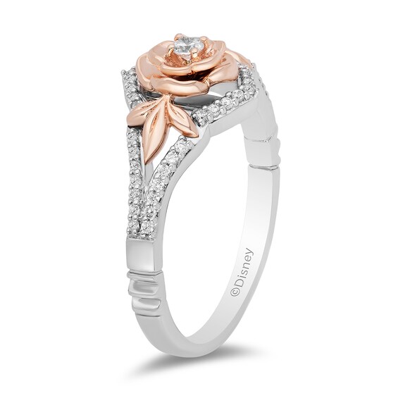 Enchanted Disney Belle 1/5 CT. T.w. Diamond Rose Split Shank Ring in Sterling Silver and 10K Rose Gold
