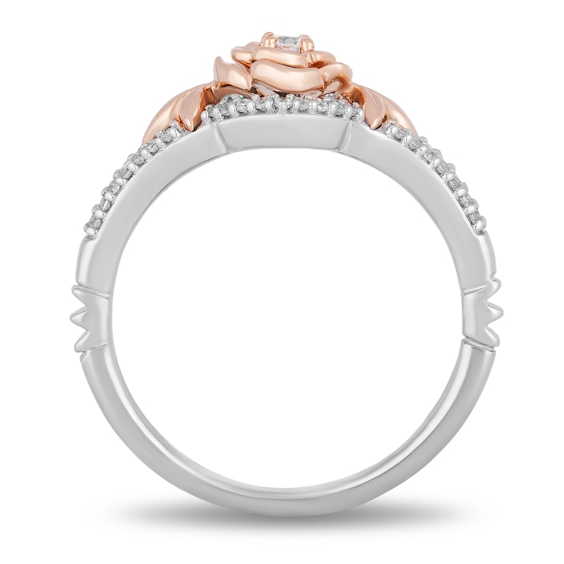 Enchanted Disney Belle 1/5 CT. T.W. Diamond Rose Split Shank Ring in Sterling Silver and 10K Rose Gold