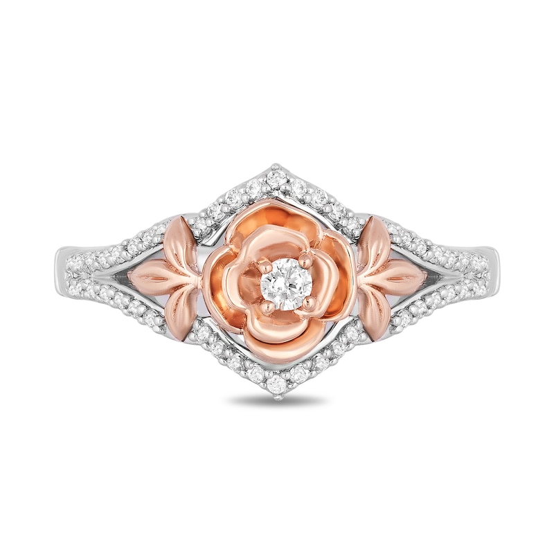 Enchanted Disney Belle 1/5 CT. T.W. Diamond Rose Split Shank Ring in Sterling Silver and 10K Rose Gold