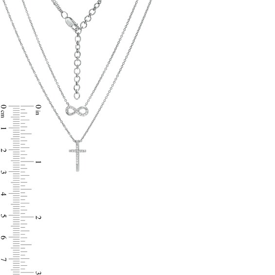 1/10 CT. T.w. Diamond Infinity and Cross Double Strand Necklace in Sterling Silver