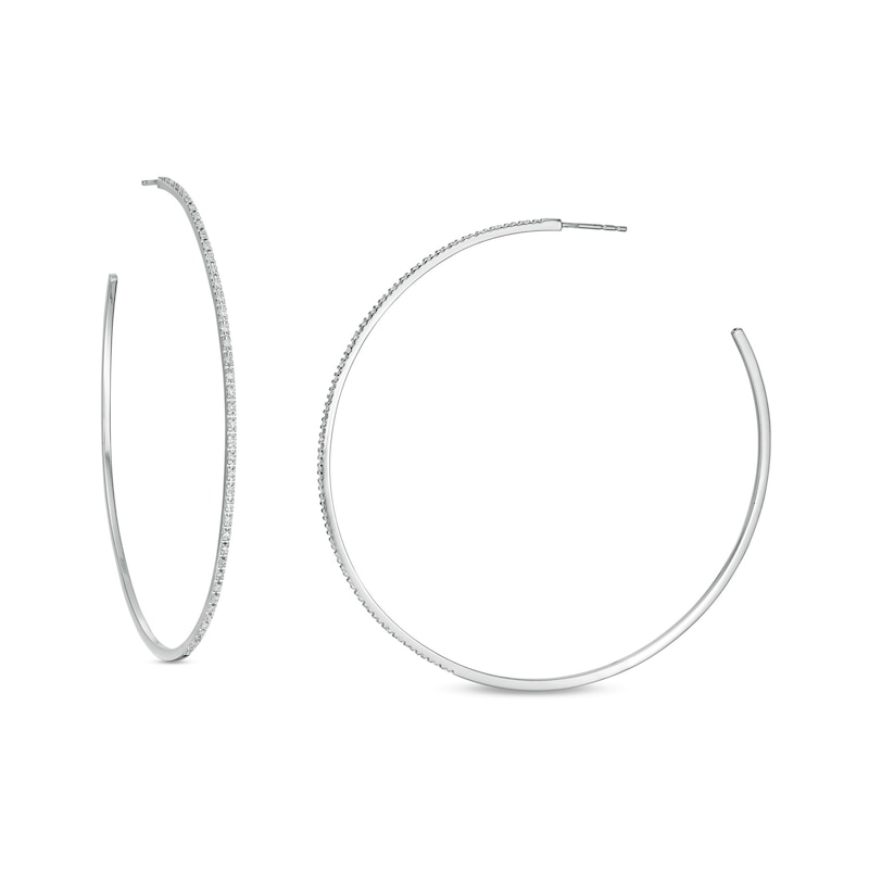 Main Image 1 of 1/3 CT. T.W. Diamond Hoop Earrings in 10K White Gold