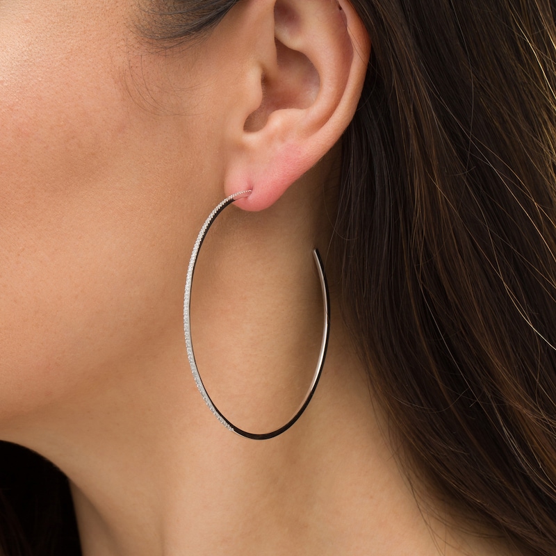 Main Image 2 of 1/3 CT. T.W. Diamond Hoop Earrings in 10K White Gold