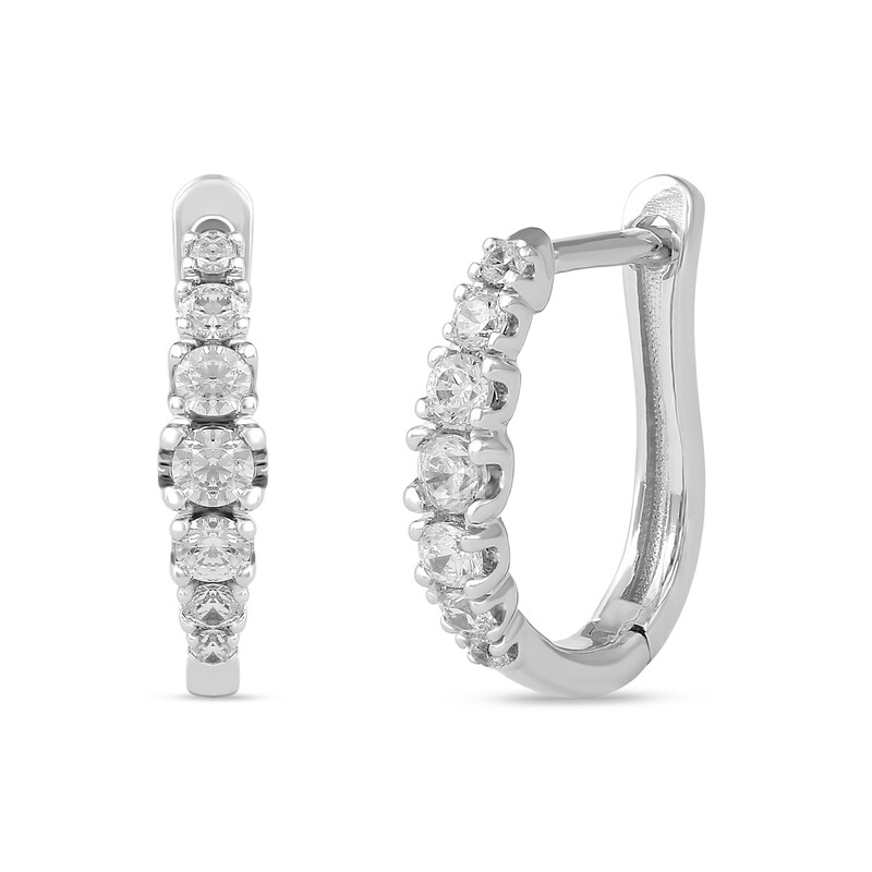 Main Image 1 of 1/3 CT. T.W. Journey Diamond Huggie Hoop Earrings in 10K White Gold