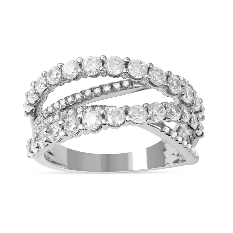 Main Image 1 of 1-1/2 CT. T.W. Diamond Layered Crossover Ring in 10K White Gold