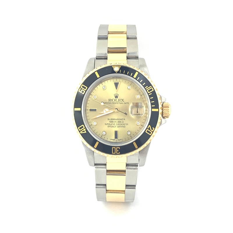 Main Image 1 of Previously Owned - Men's Rolex Submariner 1/15 CT. T.W. Diamond Two-Tone 18K Gold Watch with Champagne Serti Dial