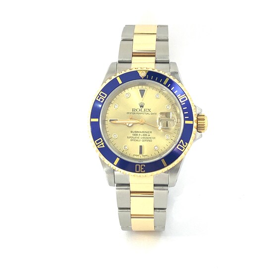 Previously Owned - Men's Rolex Submariner 1/15 CT. T.w. Diamond Two-Tone 18K Gold Watch with Champagne Serti Dial