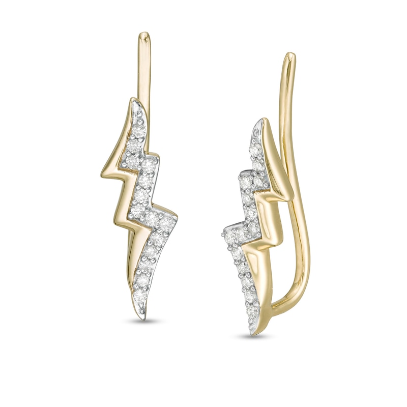 Main Image 1 of Wonder Woman™ Collection 1/8 CT. T.W. Diamond Lightning Bolt Crawler Earrings in 10K Gold
