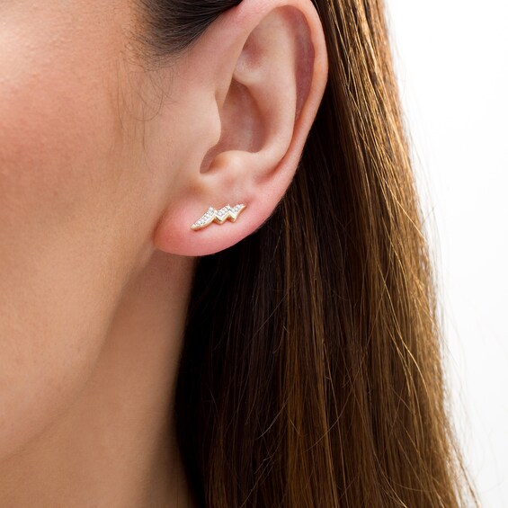 Wonder Woman™ Collection 1/8 CT. T.w. Diamond Lightning Bolt Crawler Earrings in 10K Gold