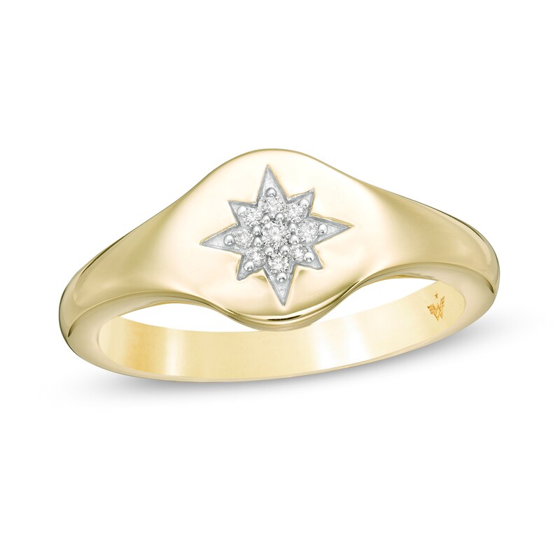 Main Image 1 of Wonder Woman™ Collection 1/20 CT. T.W. Diamond Tiara Star Signet Ring in 10K Gold