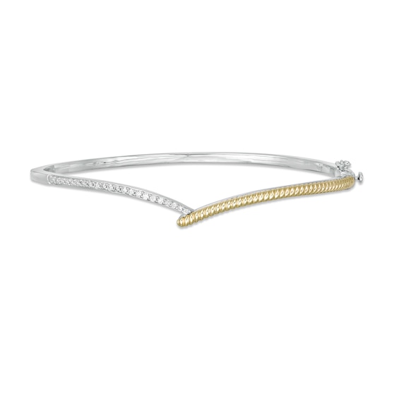 Wonder Woman™ Collection 1/4 CT. T.w. Diamond Lasso Hinged Bangle in Sterling Silver and 10K Gold