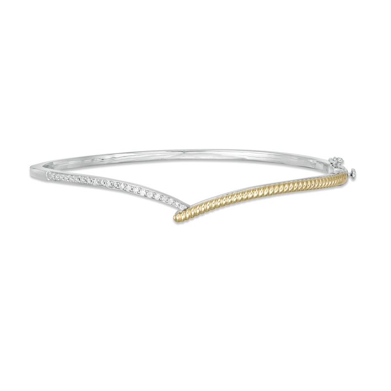 Wonder Woman™ Collection 1/4 CT. T.W. Diamond Lasso Hinged Bangle in Sterling Silver and 10K Gold