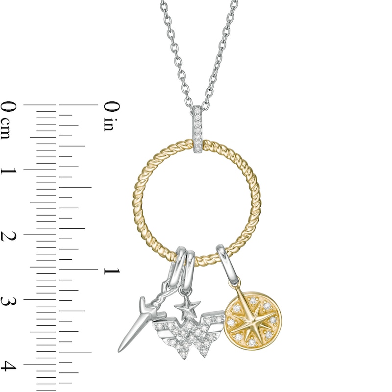 Wonder Woman™ Collection 1/8 CT. T.W. Diamond Lasso Circle Pendant with Theme Charms in Sterling Silver and 10K Gold