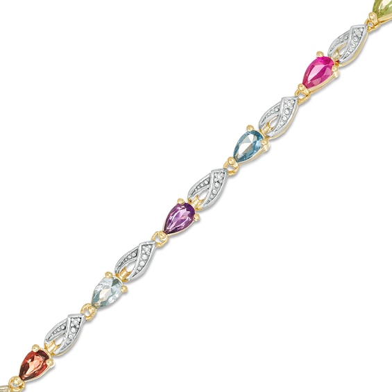 Mother's Pear-Shaped Birthstone and Diamond Accent Beaded Loop Ribbon Link Bracelet (1-13 Stones)