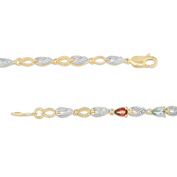 Mother's Pear-Shaped Birthstone and Diamond Accent Beaded Loop Ribbon Link Bracelet (1-13 Stones)