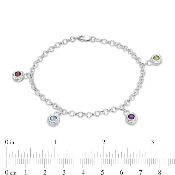 Mother's 4.0mm Birthstone Charm Bracelet in Sterling Silver (1-7 Stones)