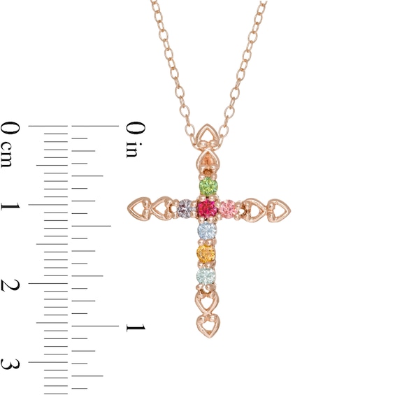 Mother's Birthstone Heart Outline Cross Pendant (3-7 Stones)