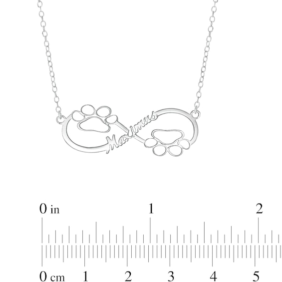 Script Name Double Paw Print Outline Infinity Necklace (1-2 Names)