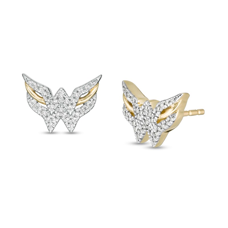 Main Image 1 of Wonder Woman™ Collection 1/8 CT. T.W. Diamond Symbol Stud Earrings in 10K Gold