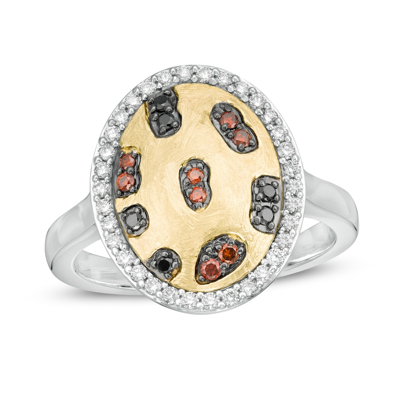 Main Image 1 of Wonder Woman™ Collection 1/3 CT. T.W. Multi-Color and White Diamond Cheetah Ring in Sterling Silver and 10K Gold
