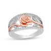 Thumbnail Image 1 of Enchanted Disney Belle 1/5 CT. T.W. Diamond Rose Open Shank Ring in Sterling Silver and 10K Rose Gold