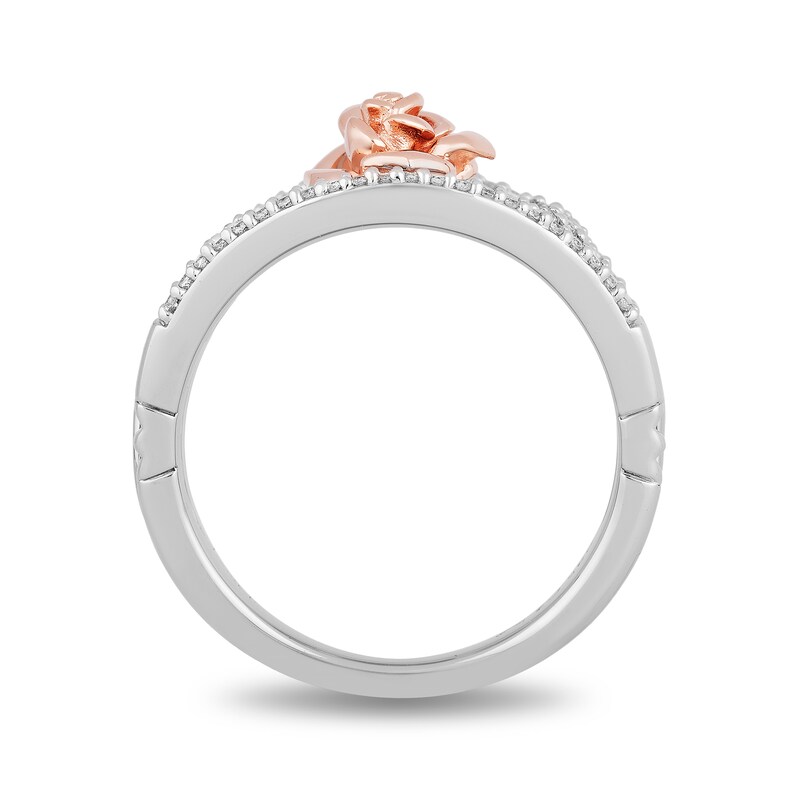 Main Image 3 of Enchanted Disney Belle 1/5 CT. T.W. Diamond Rose Open Shank Ring in Sterling Silver and 10K Rose Gold