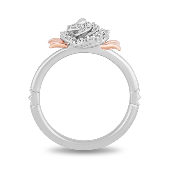 Enchanted Disney Belle 1/6 CT. T.w. Diamond Rose Leaf-Sides Ring in Sterling Silver and 10K Rose Gold