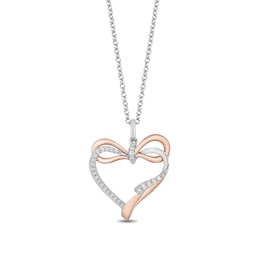 Enchanted Disney Snow White 1/10 CT. T.W. Diamond Bow Tied Heart Pendant in Sterling Silver and 10K Rose Gold - 19&quot;