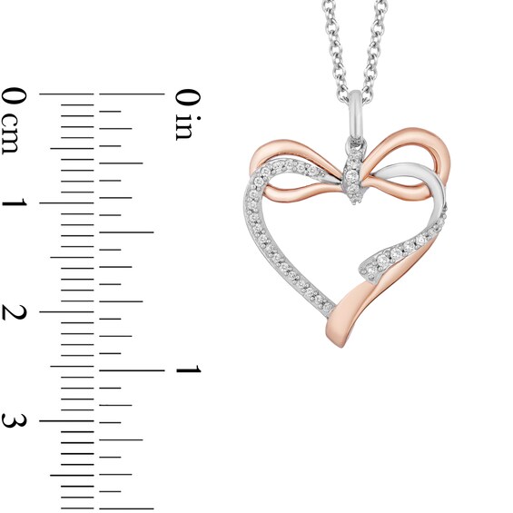 Enchanted Disney Snow White 1/10 CT. T.w. Diamond Bow Tied Heart Pendant in Sterling Silver and 10K Rose Gold - 19"