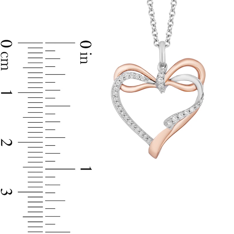 Main Image 3 of Enchanted Disney Snow White 1/10 CT. T.W. Diamond Bow Tied Heart Pendant in Sterling Silver and 10K Rose Gold - 19"