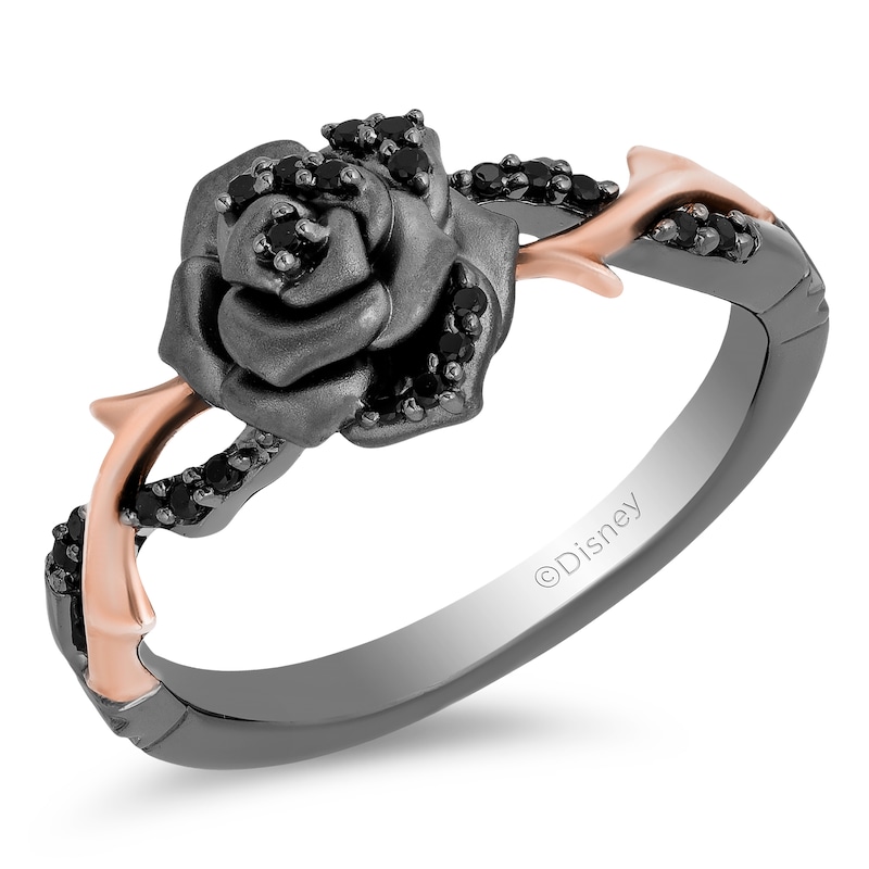Main Image 1 of Enchanted Disney Villains Maleficent 1/6 CT. T.W. Black Diamond Ring in Sterling Silver and 10K Rose Gold