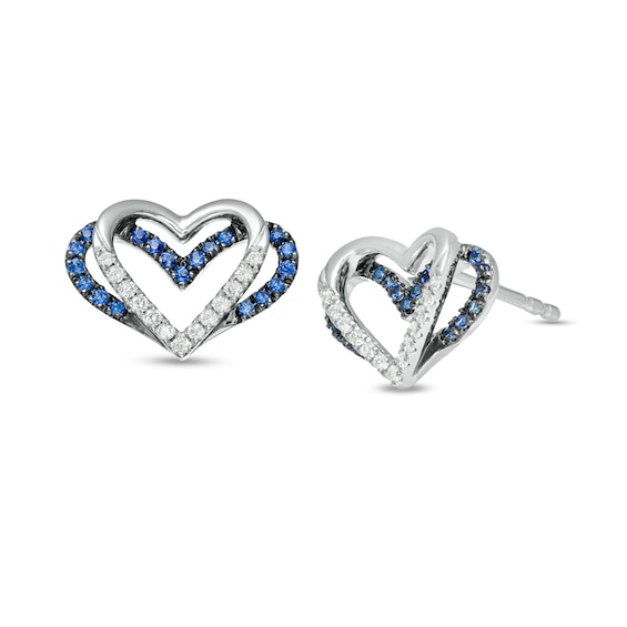 The Kindred Heart from Vera Wang Love Collection Sapphire and 1/15 CT. T.w. Diamond Stud Earrings in Sterling Silver