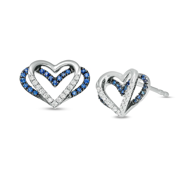 Main Image 1 of The Kindred Heart from Vera Wang Love Collection Sapphire and 1/15 CT. T.W. Diamond Stud Earrings in Sterling Silver