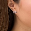 Thumbnail Image 2 of The Kindred Heart from Vera Wang Love Collection Sapphire and 1/15 CT. T.W. Diamond Stud Earrings in Sterling Silver