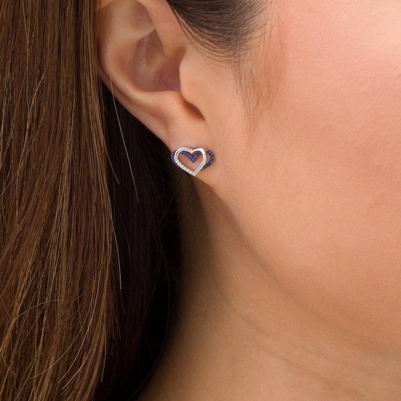 Main Image 2 of The Kindred Heart from Vera Wang Love Collection Sapphire and 1/15 CT. T.W. Diamond Stud Earrings in Sterling Silver
