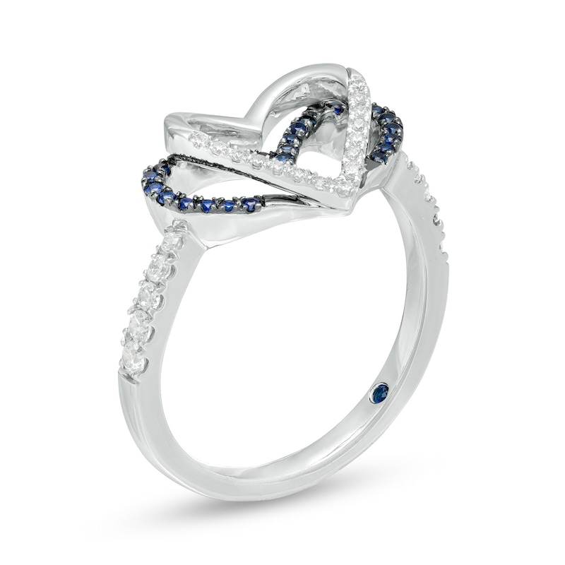 The Kindred Heart from Vera Wang Love Collection Blue Sapphire and 1/5 CT. T.W. Diamond Heart Ring in Sterling Silver