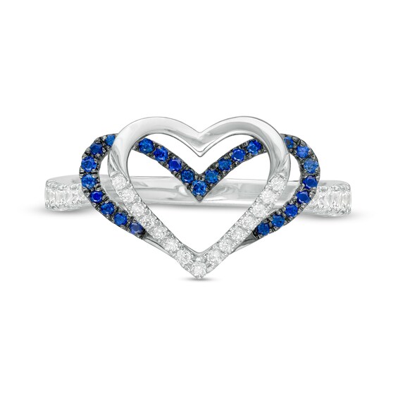 The Kindred Heart from Vera Wang Love Collection Blue Sapphire and 1/5 CT. T.w. Diamond Heart Ring in Sterling Silver