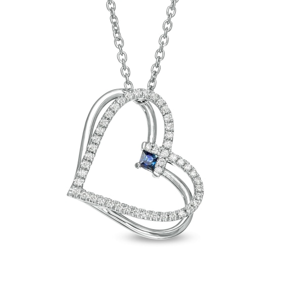 The Kindred Heart from Vera Wang Love Collection Sapphire and 1/5 CT. T.w. Diamond Heart Pendant in Sterling Silver