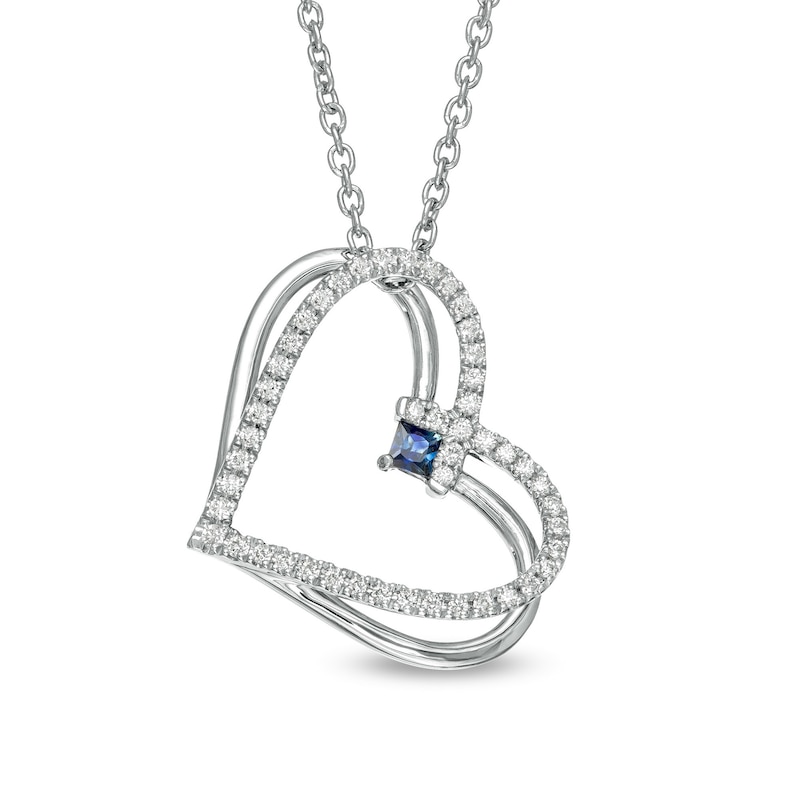 Main Image 1 of The Kindred Heart from Vera Wang Love Collection Sapphire and 1/5 CT. T.W. Diamond Heart Pendant in Sterling Silver