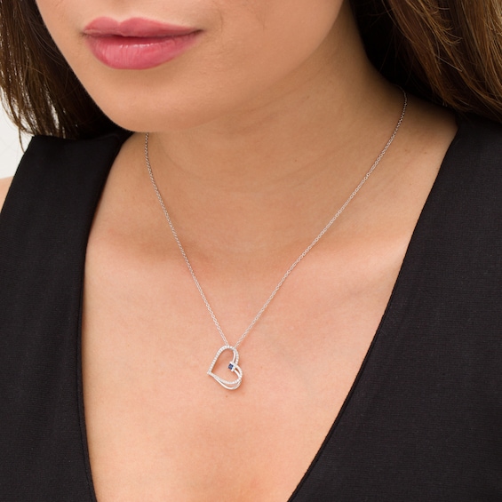 The Kindred Heart from Vera Wang Love Collection Sapphire and 1/5 CT. T.w. Diamond Heart Pendant in Sterling Silver