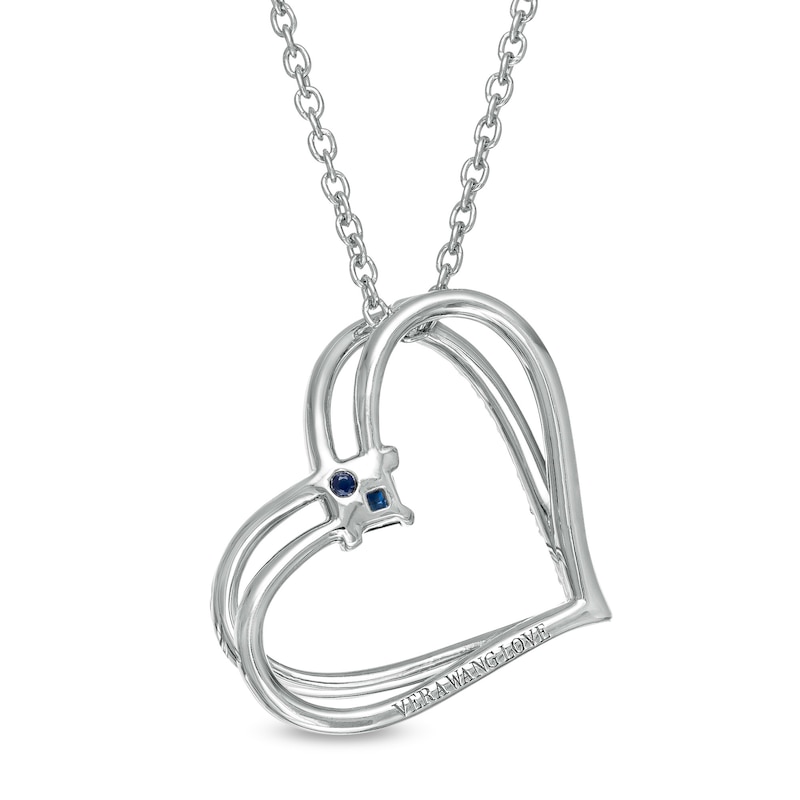 Main Image 3 of The Kindred Heart from Vera Wang Love Collection Sapphire and 1/5 CT. T.W. Diamond Heart Pendant in Sterling Silver