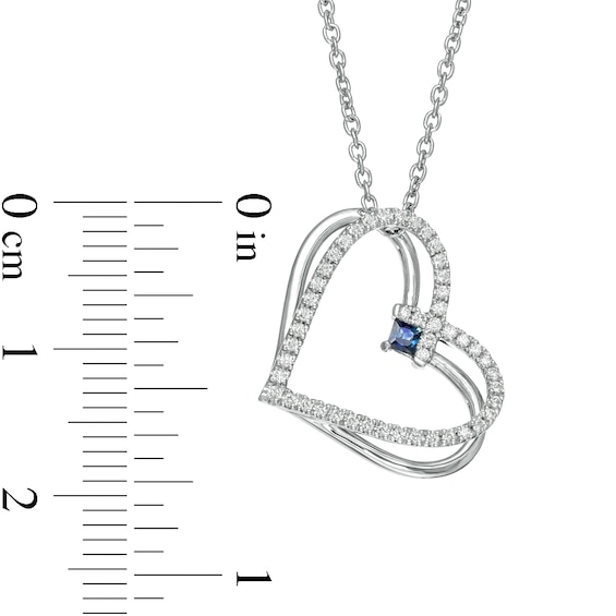 The Kindred Heart from Vera Wang Love Collection Sapphire and 1/5 CT. T.w. Diamond Heart Pendant in Sterling Silver