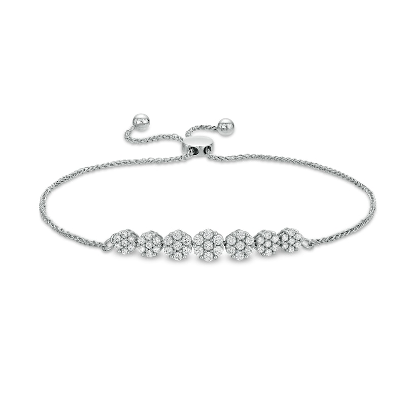 Main Image 1 of 1 CT. T.W. Multi-Diamond Seven Stone Bolo Bracelet in 10K White Gold - 10"