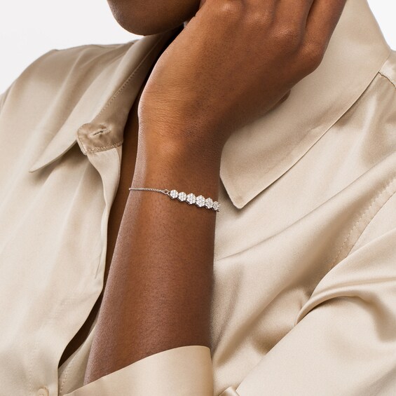 1 CT. T.w. Multi-Diamond Seven Stone Bolo Bracelet in 10K White Gold - 10"